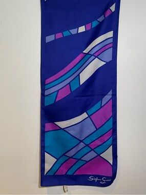 Stefano Guidi Scarf in Royal Blue with Teal & Magenta Geometric Print